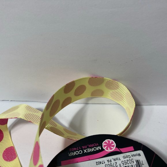 Pink Yellow Ribbed Ribbon Glitter Dots - Picture 8 of 14